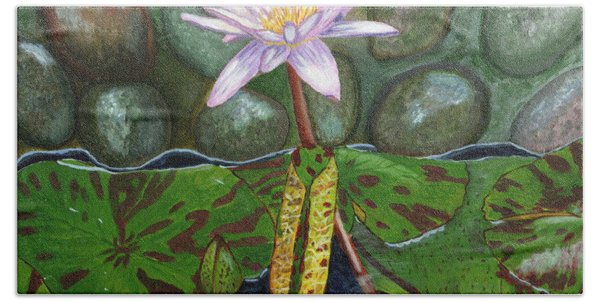 Nature Beach Sheet featuring the painting The Waterlily by Laura Forde