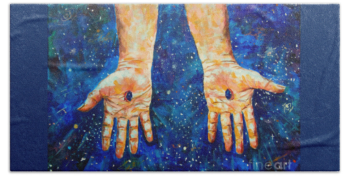Hands Of Jesus Beach Towel featuring the painting The whole world in His hands by Lou Ann Bagnall