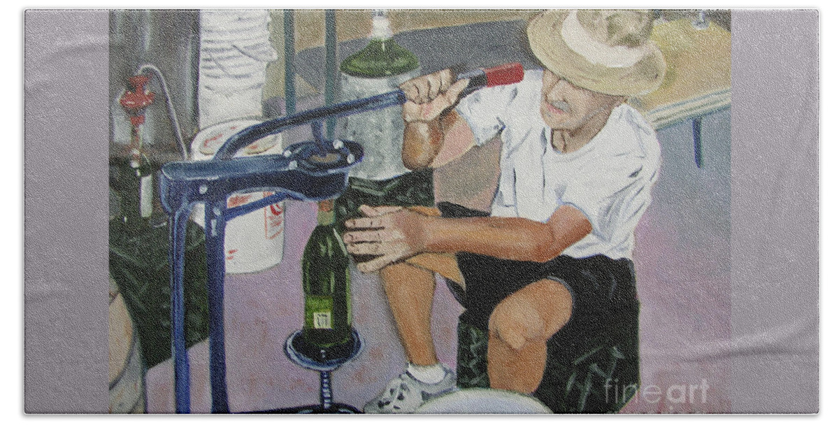 Italian Beach Sheet featuring the painting The Wine Maker by Mary Capriole
