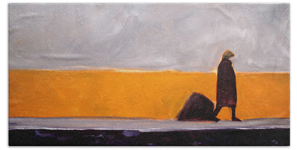 Abstract Beach Towel featuring the painting The Yellow Wall by Nancy Merkle