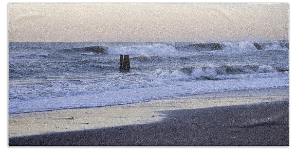 Morning Beach Towel featuring the photograph Think METAL - Morning Ocean Rockaways by Maureen E Ritter