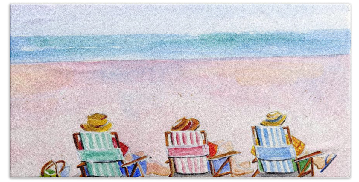 Watercolor Beach Towel featuring the painting Three Beach Amigos by Sheryl Heatherly Hawkins