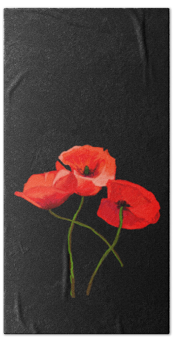 Poppies Beach Towel featuring the photograph Three Poppies on Black by Lynn Bolt