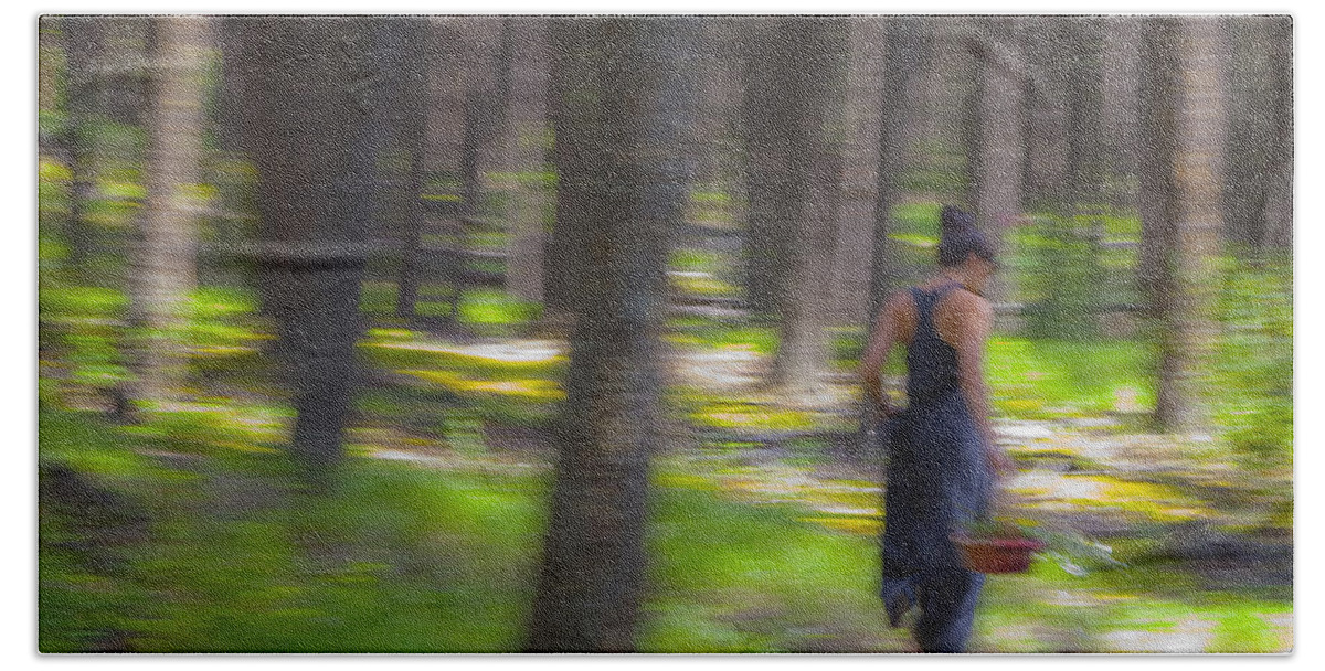 Impressionist Beach Towel featuring the photograph Through The Woods 2 by Theresa Tahara