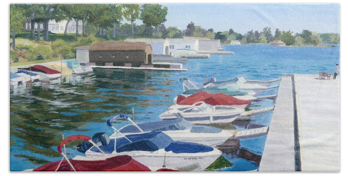 Marina Beach Sheet featuring the painting T.I. Park Marina by Lynne Reichhart