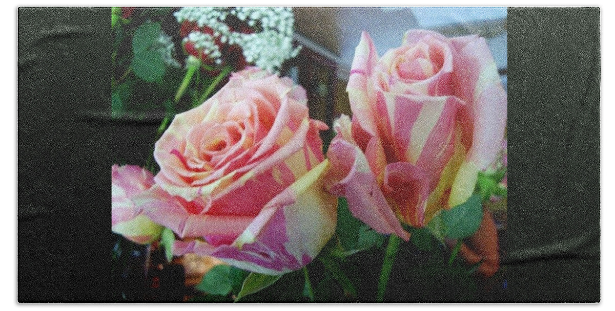 Tie Dye Roses Beach Towel featuring the photograph Tie Dye Roses by Deborah Lacoste