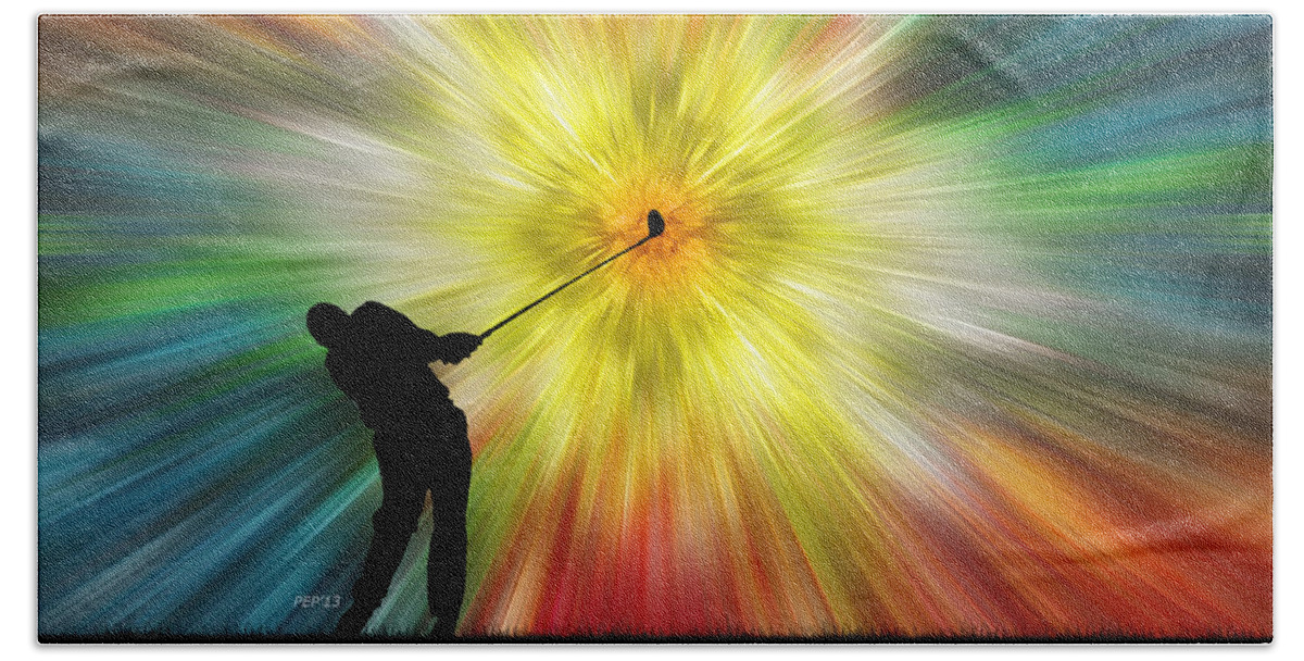 Tie Dye Beach Towel featuring the digital art Tie Dye Silhouette Golfer by Phil Perkins