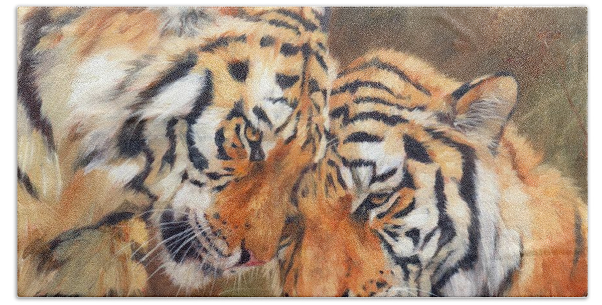 Tiger Beach Sheet featuring the painting Tiger Love by David Stribbling