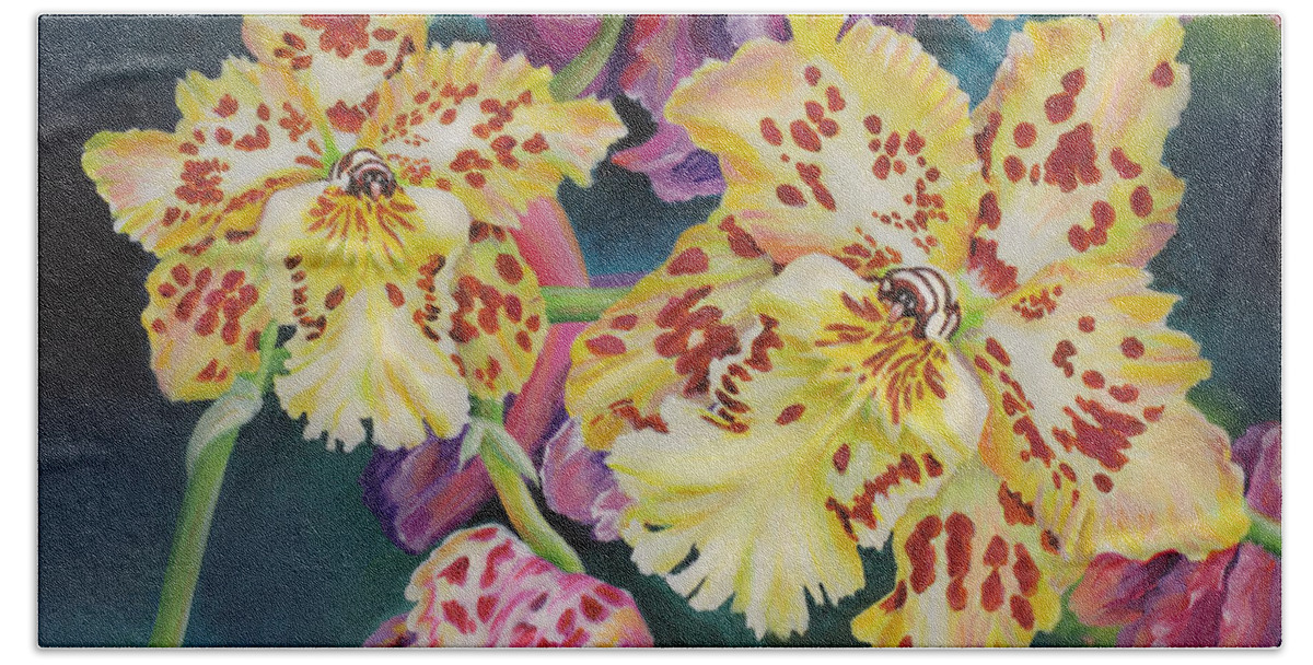 Flower Beach Sheet featuring the painting Tiger Orchid by Jane Girardot