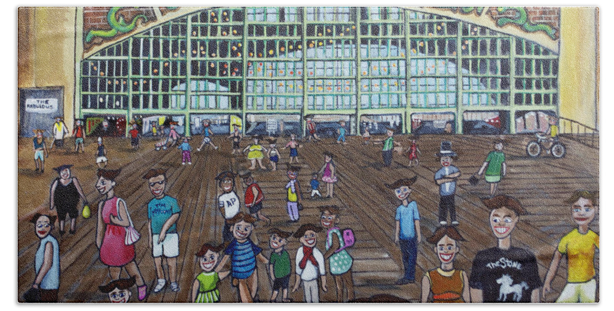 Asbury Park Beach Towel featuring the painting Tillie is Everyone by Patricia Arroyo