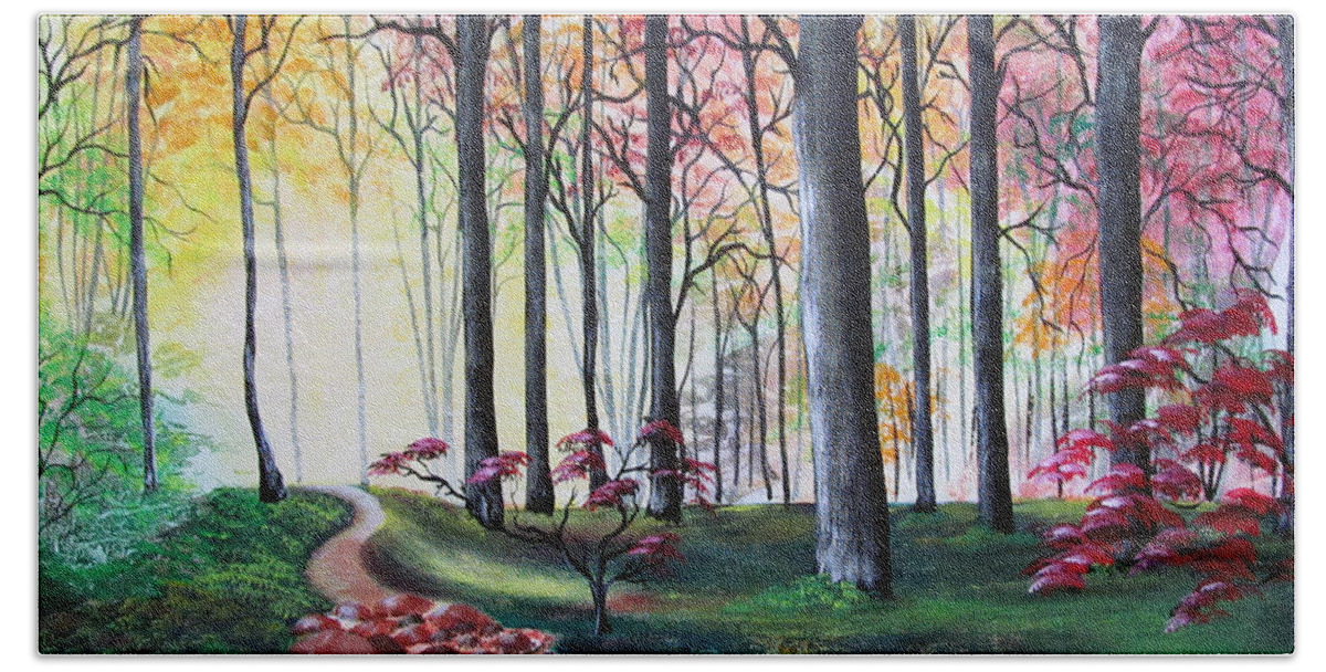 Forest Beach Towel featuring the painting Time for Wandering by Gloria E Barreto-Rodriguez