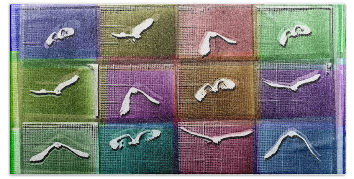 Bird Beach Towel featuring the painting Time Lapse Motion Study Bird Color by Tony Rubino