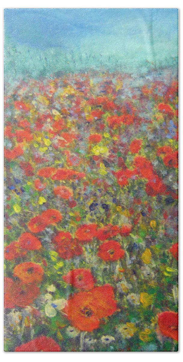 Poppy Beach Towel featuring the painting Tiptoe Through A Poppy Field by Richard James Digance