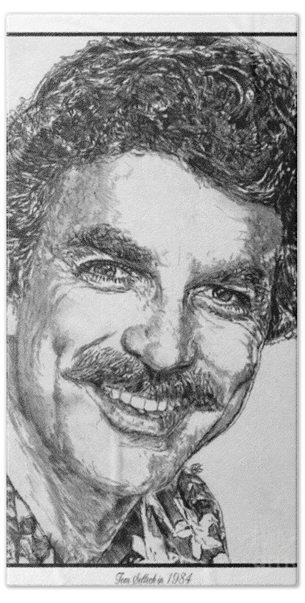 Tom Selleck Beach Sheet featuring the drawing Tom Selleck in 1984 by J McCombie