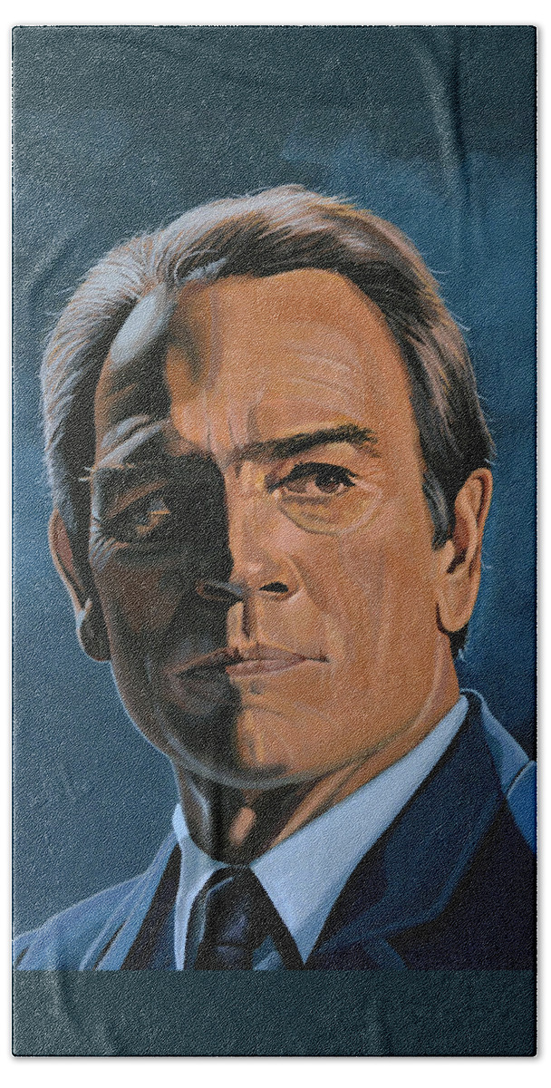 Tommy Lee Jones Beach Towel featuring the painting Tommy Lee Jones by Paul Meijering