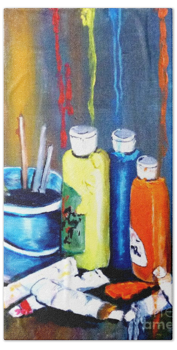 Still Life Beach Towel featuring the painting Tools of the Trade by Micki Davis