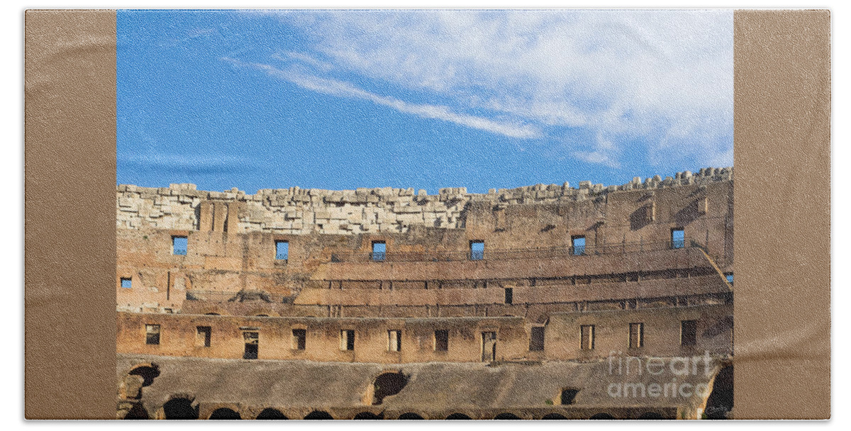 Colosseum Beach Towel featuring the photograph Top Interior Wall of Colosseum by Prints of Italy
