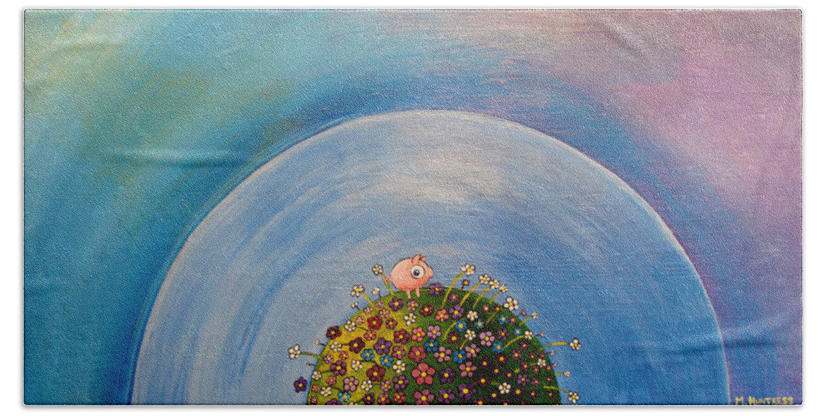 Pig Beach Towel featuring the painting Top Of The World by Mindy Huntress