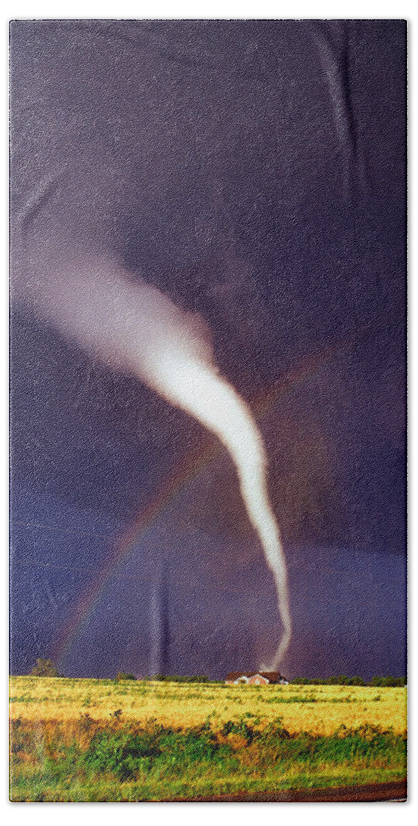 Tornado Beach Towel featuring the photograph Tornado with Rainbow in Mulvane Kansas by Jason Politte