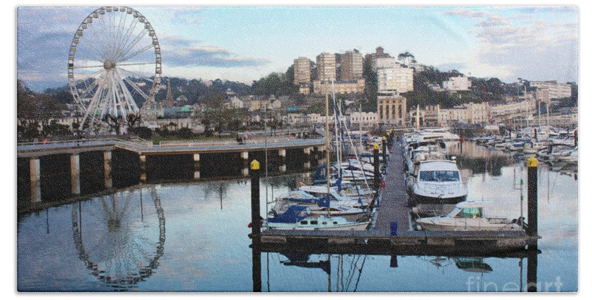Water Beach Towel featuring the photograph Torquay Marina and Ferris Wheel by Terri Waters