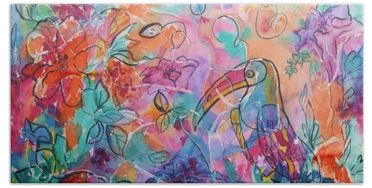 Toucan Beach Towel featuring the painting Toucan Dreams by Ellen Levinson