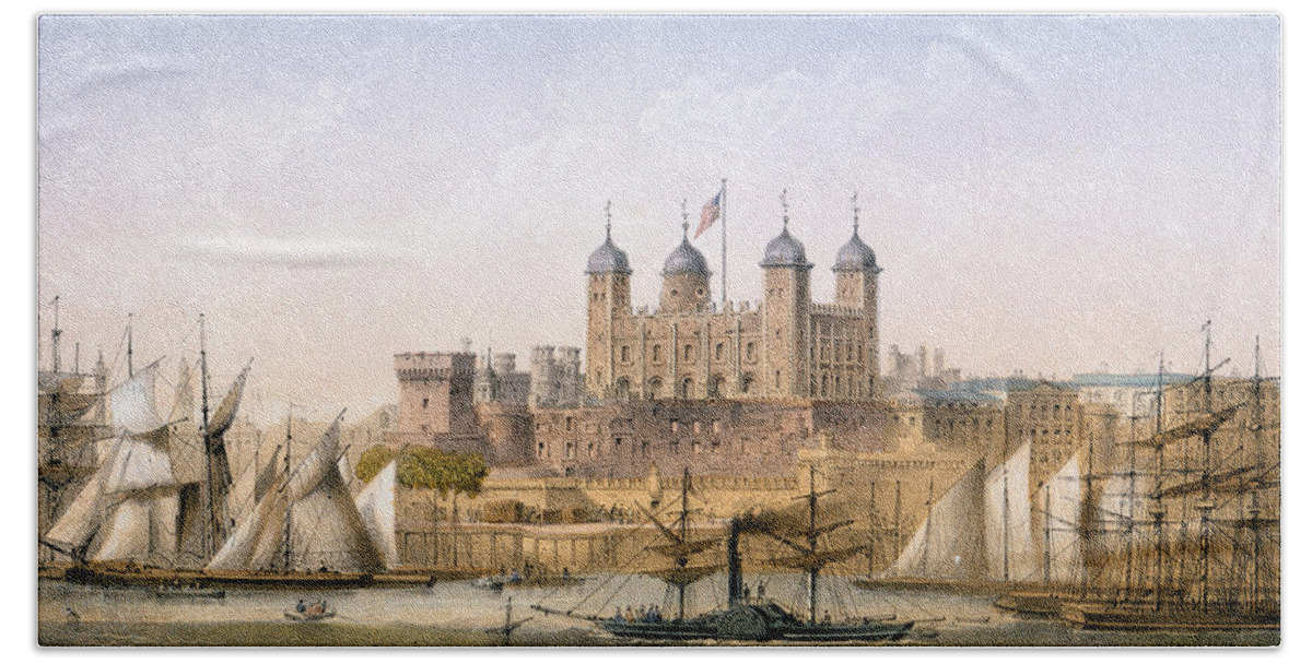 The Tower Of London Beach Sheet featuring the painting Tower Of London, 1862 by Achille-Louis Martinet