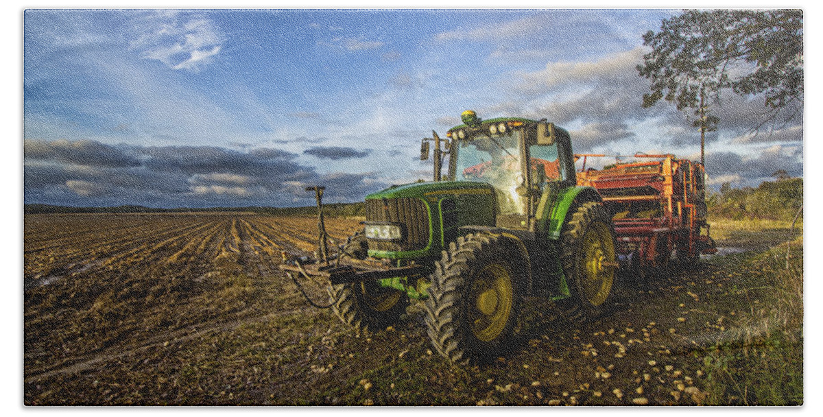 Potato Farm Beach Towel featuring the photograph Tractor on a Potato Farm by Robert Seifert