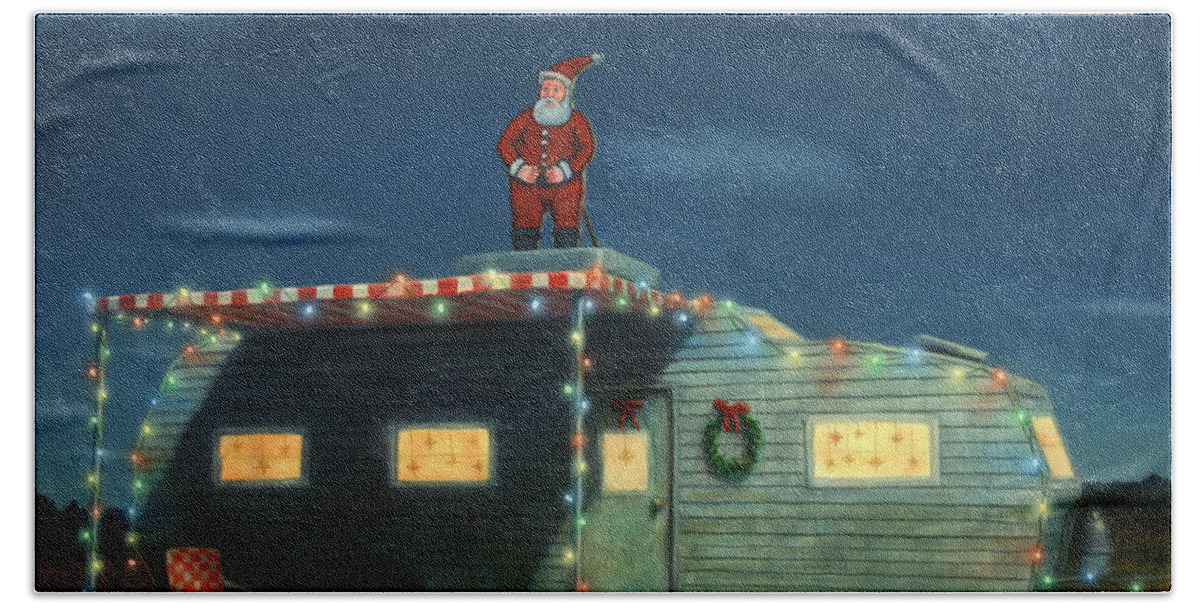 Christmas Beach Towel featuring the painting Trailer House Christmas by James W Johnson