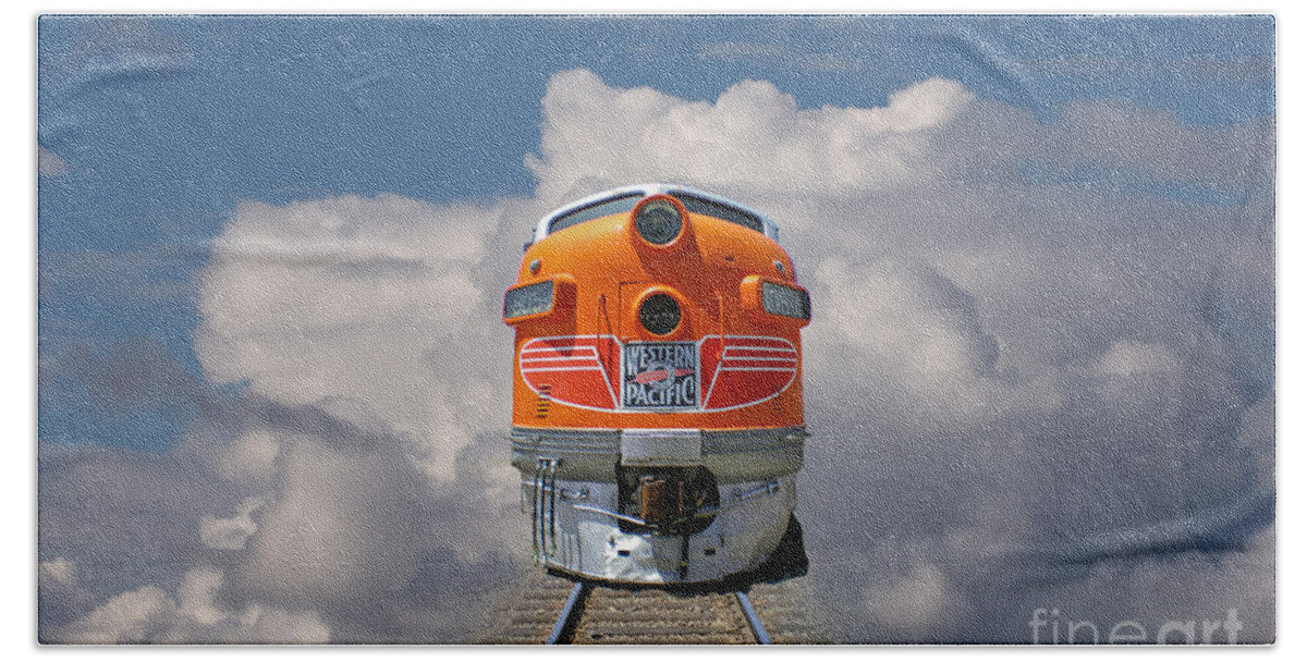 Surreal Beach Towel featuring the photograph Train In Clouds by Ron Sanford