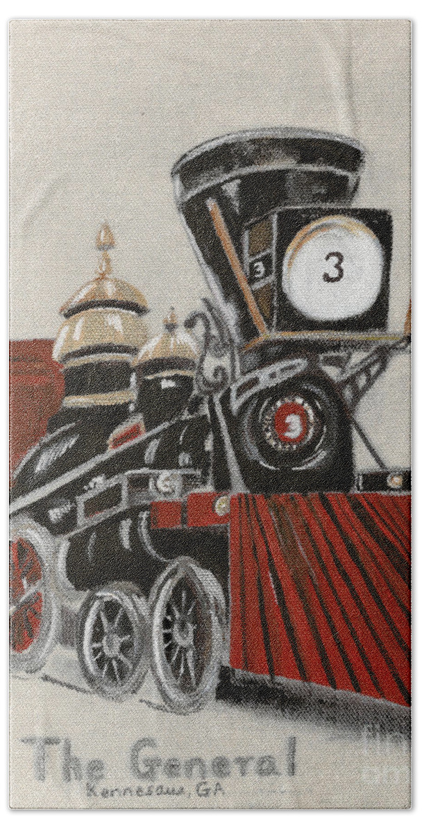 The General Beach Towel featuring the painting Train - The General -Painted by Jan Dappen