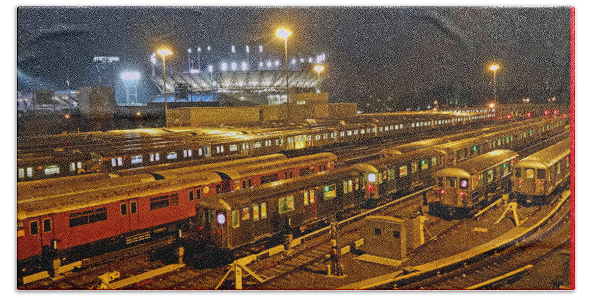 'subway Beach Towel featuring the photograph Trains NYC by Jeffrey Friedkin