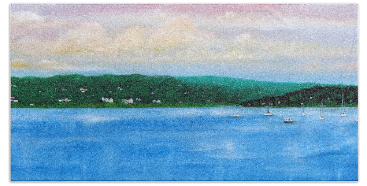 Navesink River Nj Beach Towel featuring the painting Tranquility on the Navesink River by Leonardo Ruggieri