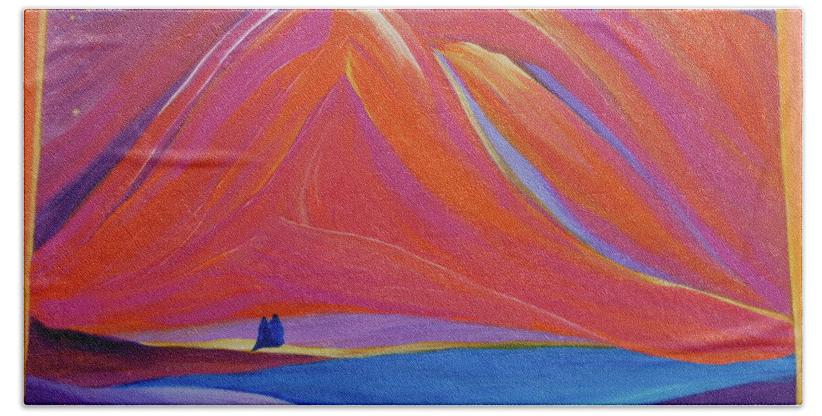 Mountains Beach Sheet featuring the painting Travelers Pink Mountains by First Star Art