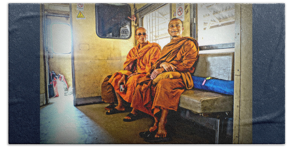 Street Beach Sheet featuring the photograph Traveling Monks by Ian Gledhill