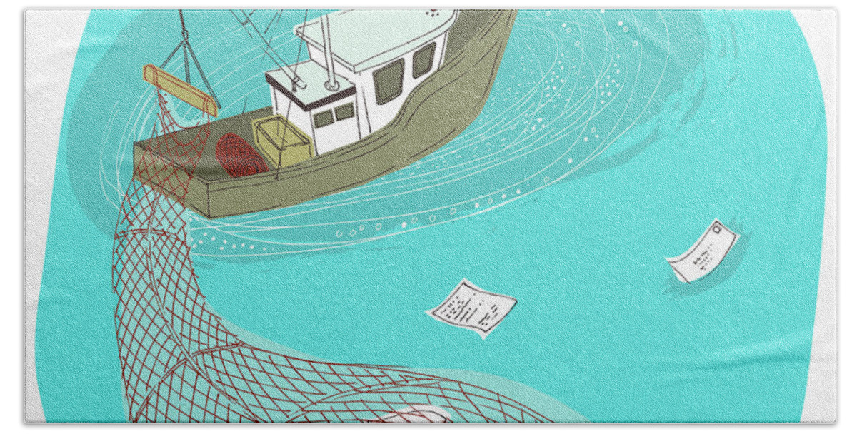 Assemble Beach Towel featuring the photograph Trawler Boat With Net Phishing by Ikon Ikon Images
