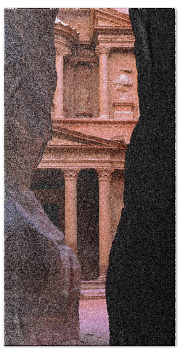 Photography Beach Towel featuring the photograph Treasury Through The Rocks, Petra, Wadi by Panoramic Images