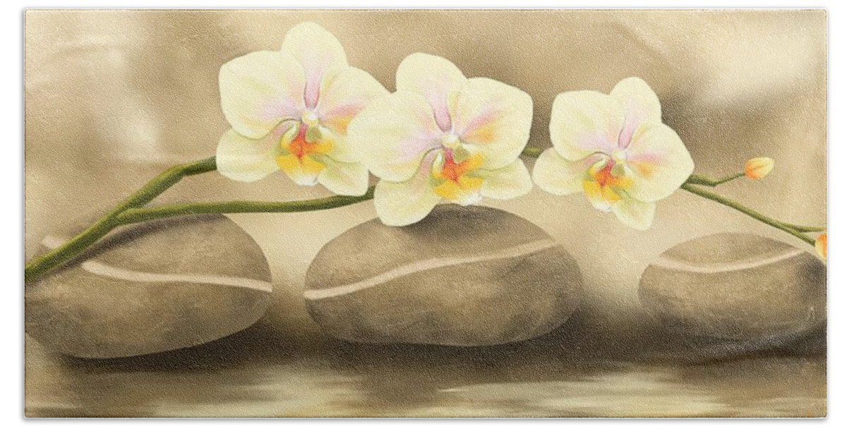 Orchid Beach Towel featuring the painting Trilogy by Veronica Minozzi