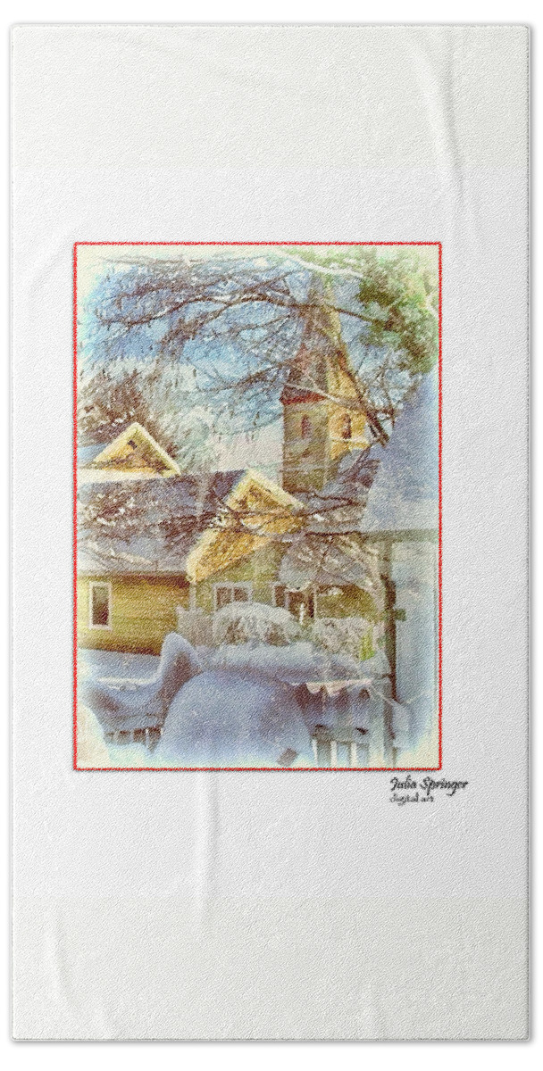 Julia Springer Beach Towel featuring the photograph Trinity Episcopal Church in the Snow - Shepherdstown by Julia Springer
