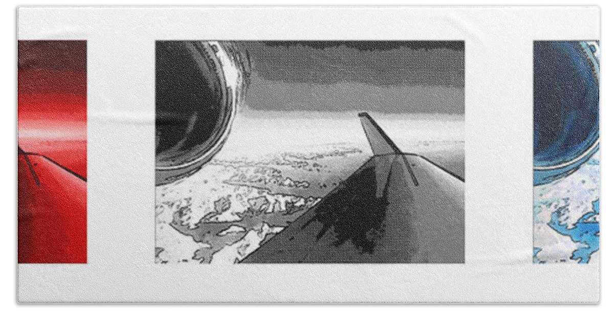 Red Beach Sheet featuring the photograph Red White Black an White Blue an White Jet Pop Art Planes. by Vintage Collectables