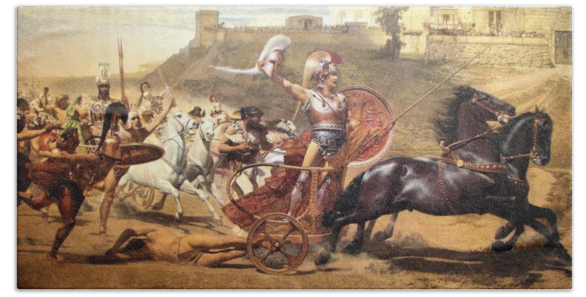 Iliad Beach Towel featuring the painting Triumphant Achilles by Franz von Matsch
