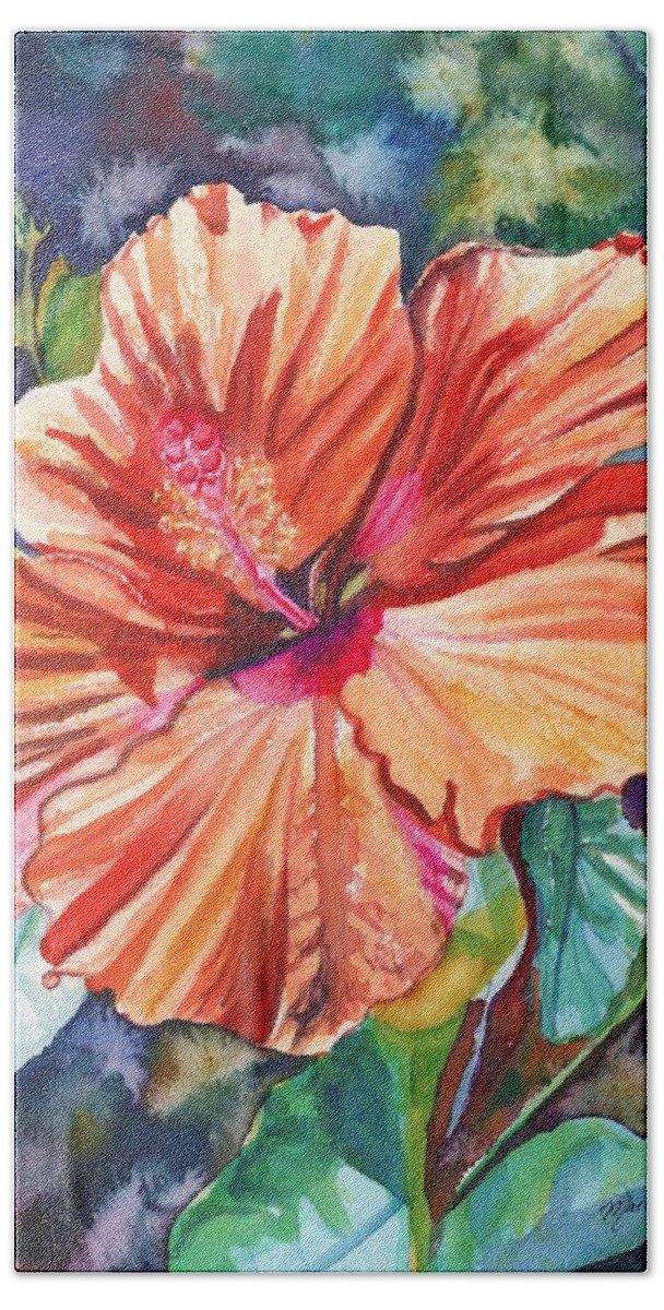Hibiscus Beach Towel featuring the painting Tropical Hibiscus 5 by Marionette Taboniar