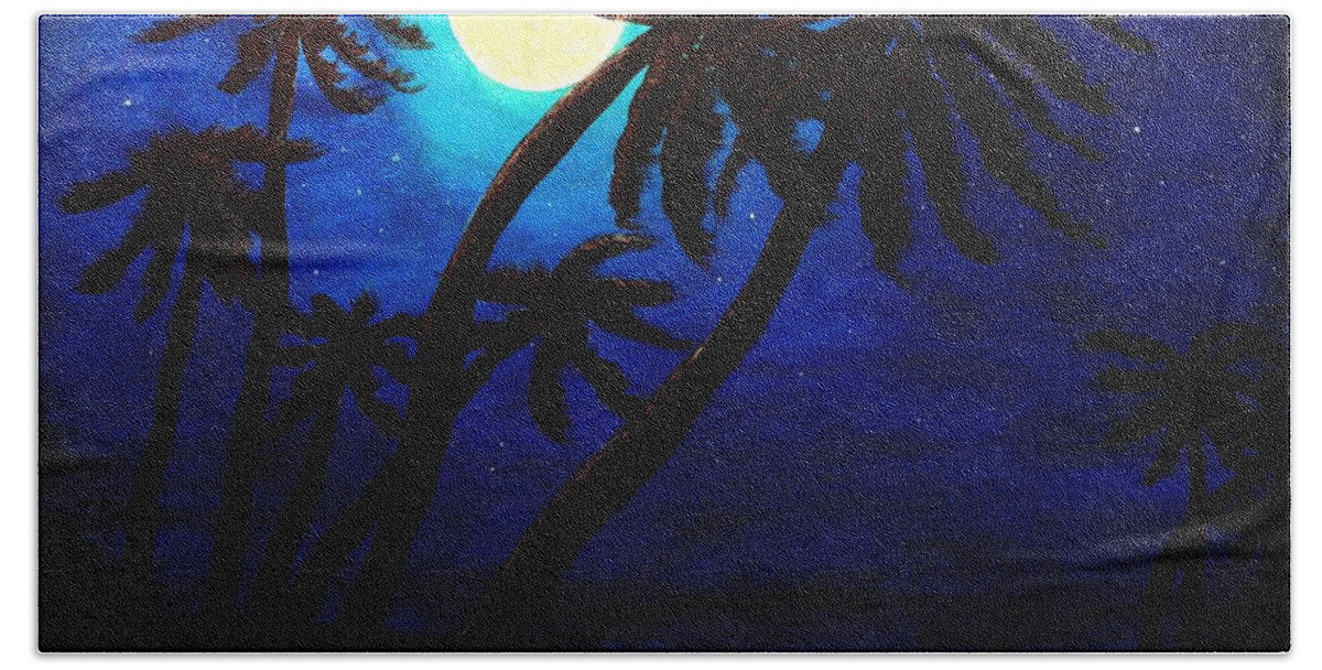 Barbara Griffin Beach Towel featuring the painting Tropical Moon on the Islands by Barbara A Griffin