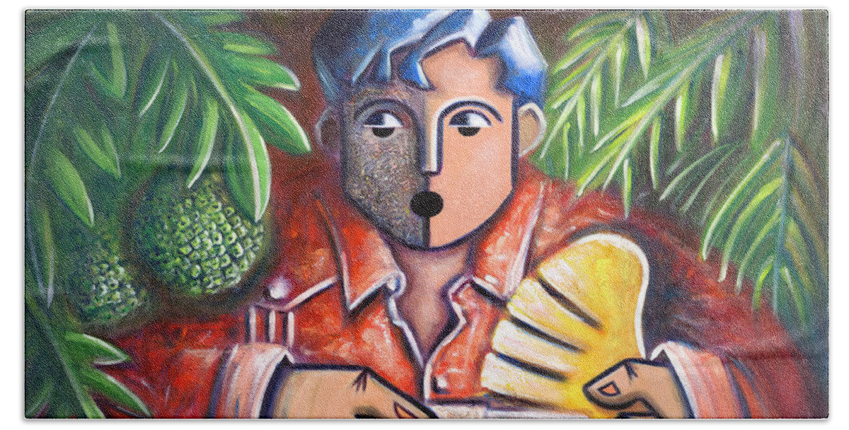 Puerto Rico Beach Sheet featuring the painting Trovador de la pana by Oscar Ortiz