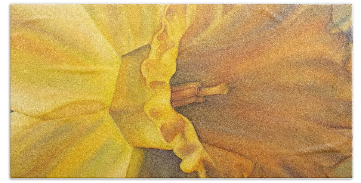 Daffodil Beach Towel featuring the painting Trumpet of Spring by Sandy Haight