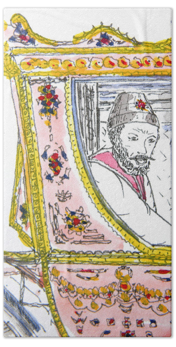 Maiden Wiser Than The Tsar Beach Sheet featuring the drawing Tsar in Carriage by Marwan George Khoury