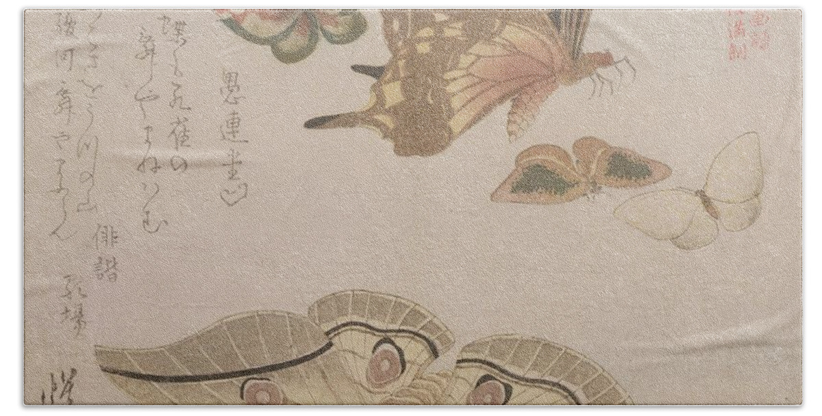 Butterfly Beach Towel featuring the painting Tsubasa Ni Wa... From The Series by Kubo Shumman