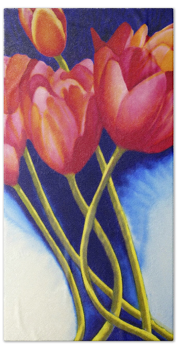 Aesthetic Beach Sheet featuring the painting Tulips are People XVI by Jerome Lawrence