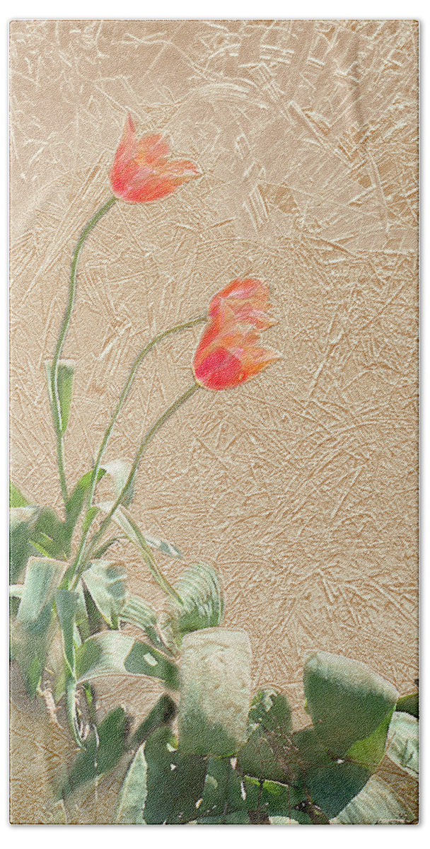 Garden Beach Towel featuring the mixed media Tulips In Gold Leaf by Steve Karol