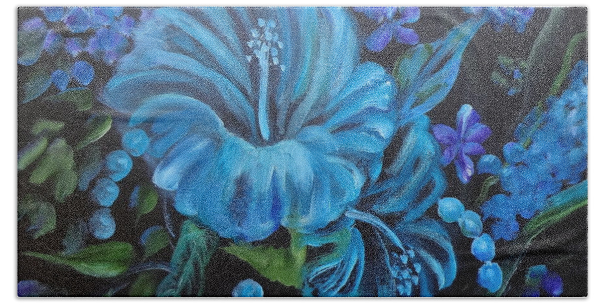 Floral Beach Sheet featuring the painting Turquoise Hibiscus by Jenny Lee
