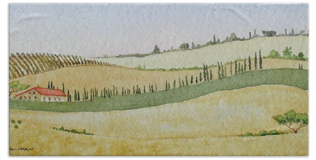 Italy Beach Sheet featuring the painting Tuscan Hillside Four by Mary Ellen Mueller Legault